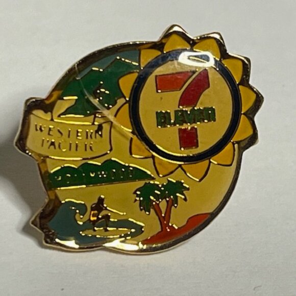 VTG 7 Eleven Western Pacific Hollywood Lapel Vest Hat Recognition Pin .75" RARE - Picture 3 of 13